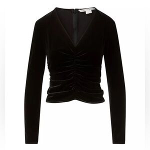 [veronica beard] pelona velvet ruched long sleeve v neck top black
